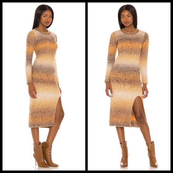 💕HEARTLOOM💕 Marina Dress Tan Ombre Striped Midi Dress Sweater Dress XS - Picture 3 of 16